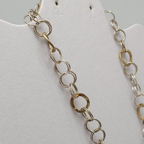 Gold Silver Tone Modernist Chain Link Necklace By Talbots 18 inches - Picture 4 of 7